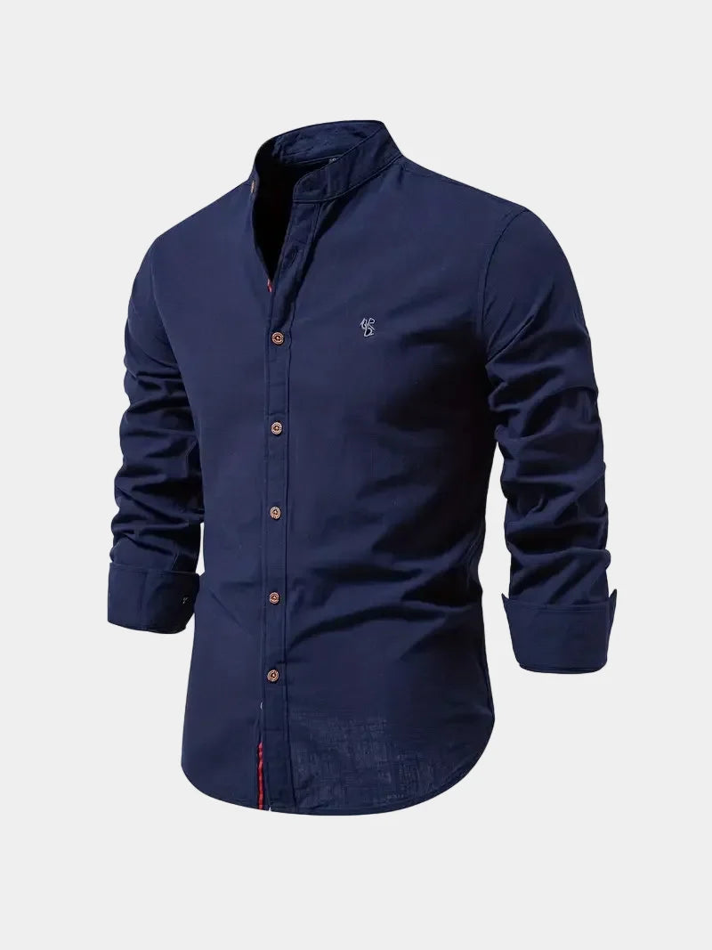 Men's mandarin collar shirt with buttons and long sleeves