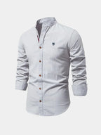 Men's mandarin collar shirt with buttons and long sleeves