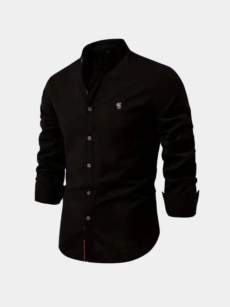 Men's mandarin collar shirt with buttons and long sleeves