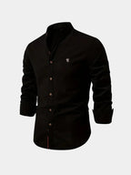 Men's mandarin collar shirt with buttons and long sleeves
