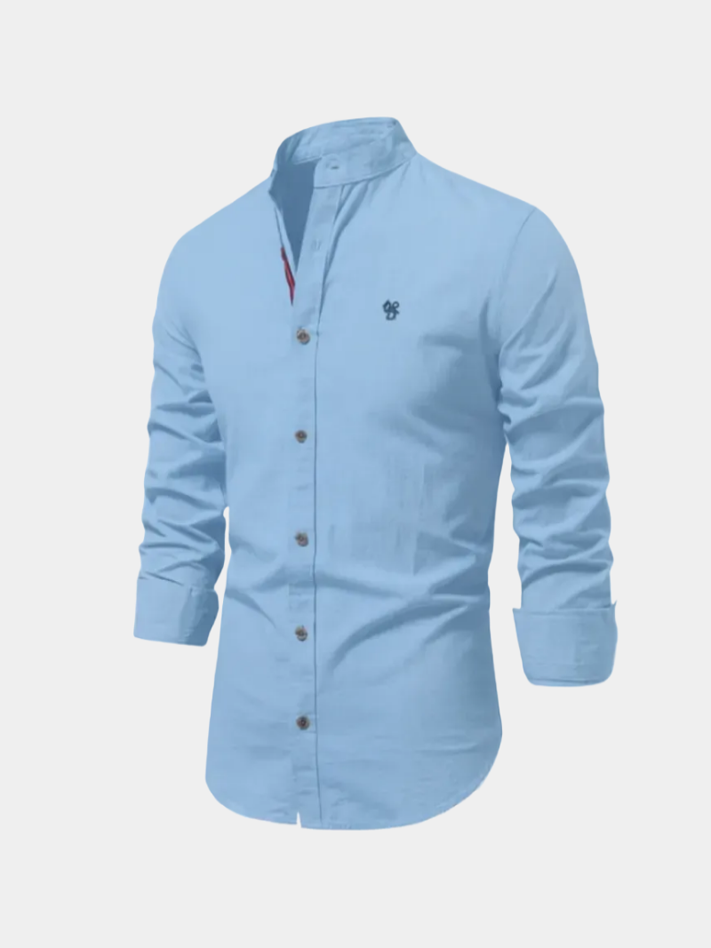 Men's mandarin collar shirt with buttons and long sleeves