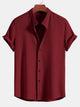 Men's textured Mandarin collar shirt with short sleeves and button front