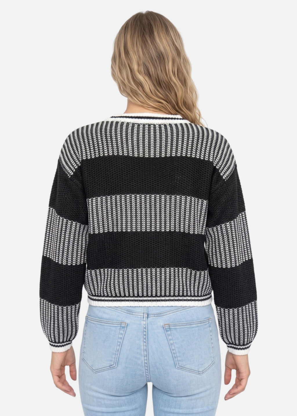 Women's striped crew neck jumper with long sleeves and ribbed trims