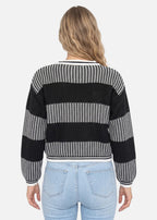Women's striped crew neck jumper with long sleeves and ribbed trims