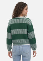 Women's striped crew neck jumper with long sleeves and ribbed trims