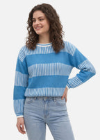 Women's striped crew neck jumper with long sleeves and ribbed trims