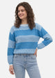 Women's striped crew neck jumper with long sleeves and ribbed trims