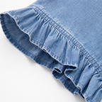 Women's blue open-front cardigan with flared sleeves and ruffle trims