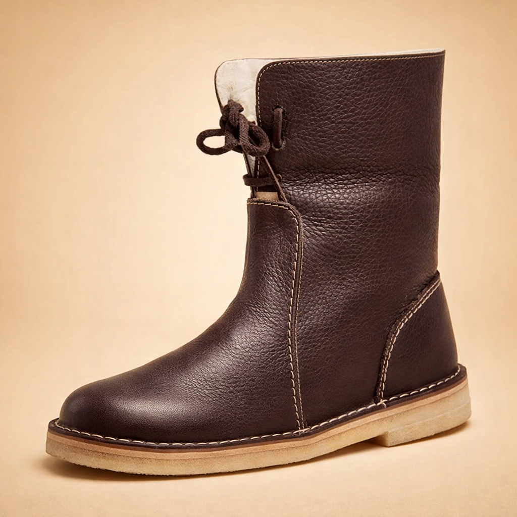 Women's lace-up ankle boots with plush cuff and flat sole