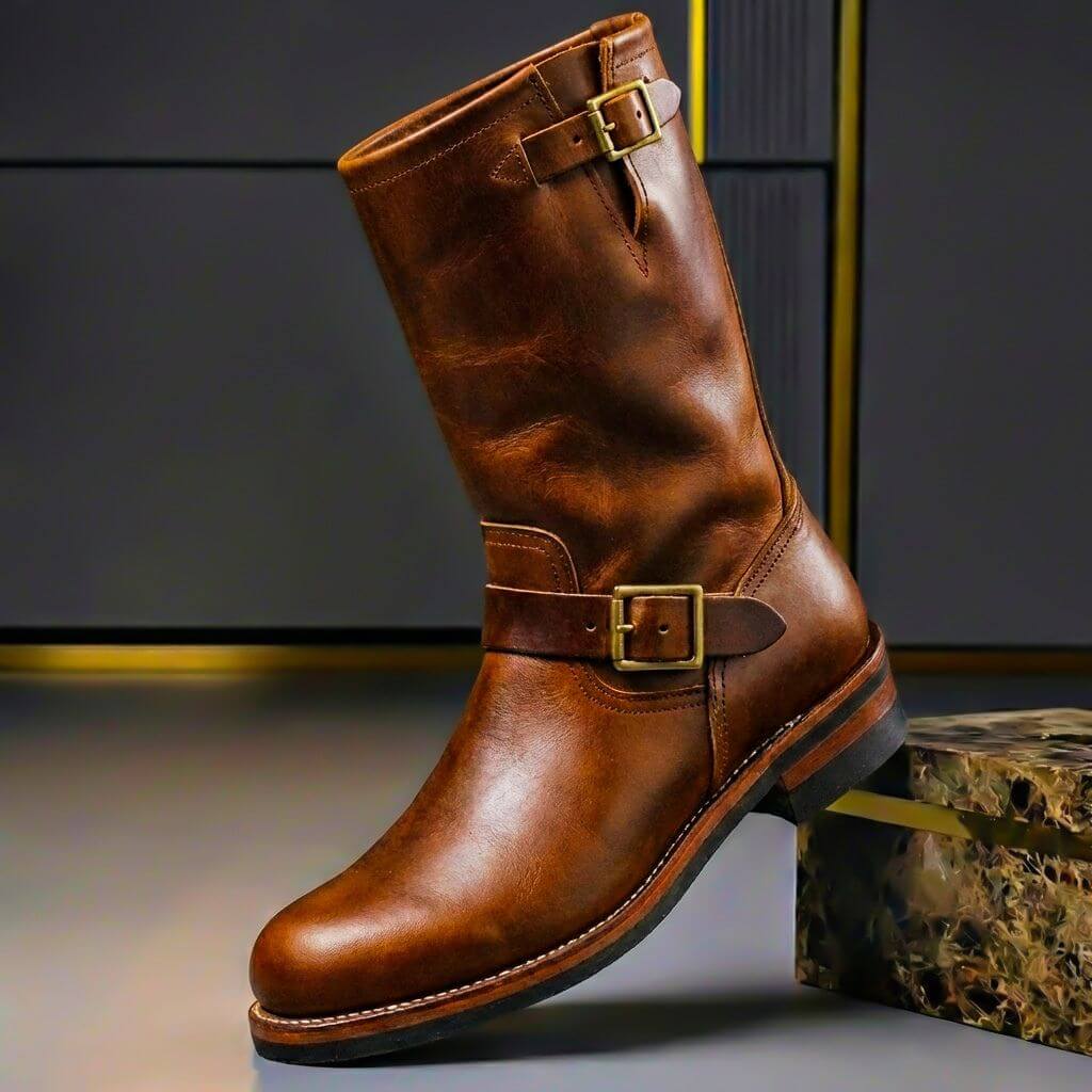Slouch ankle boots with buckle straps and low heels