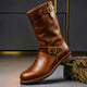 Slouch ankle boots with buckle straps and low heels