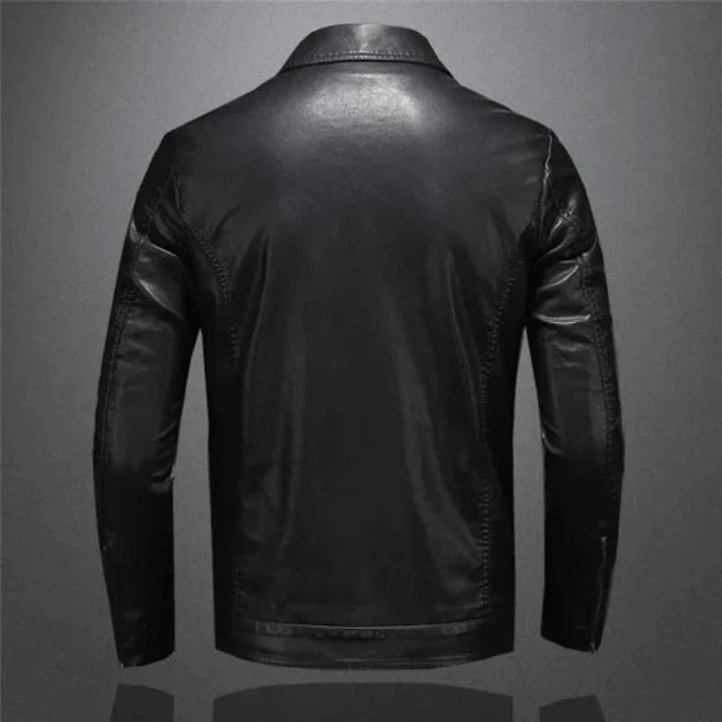 Men's black jacket with point collar, long sleeves and flap chest pockets