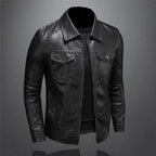 Men's black jacket with point collar, long sleeves and flap chest pockets