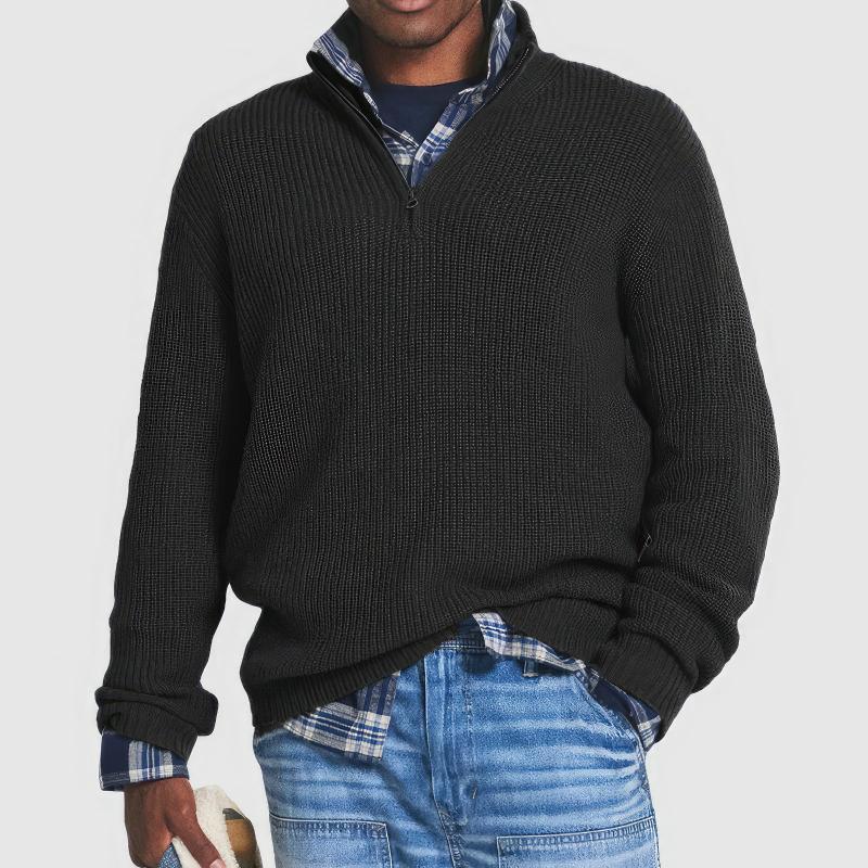 Men's textured quarter-zip sweater with mock neck and long sleeves