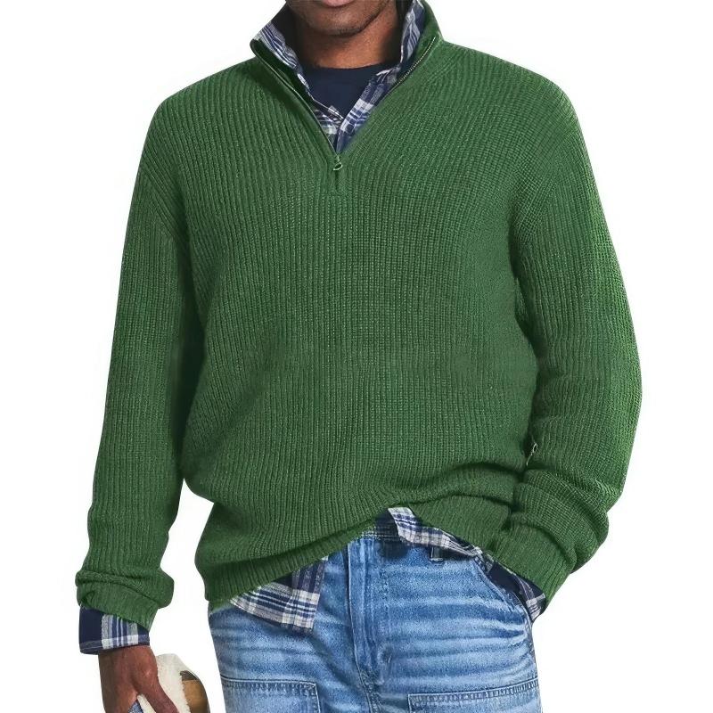 Men's textured quarter-zip sweater with mock neck and long sleeves