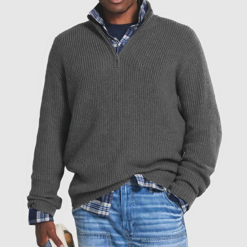 Men's textured quarter-zip sweater with mock neck and long sleeves