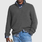 Men's textured quarter-zip sweater with mock neck and long sleeves