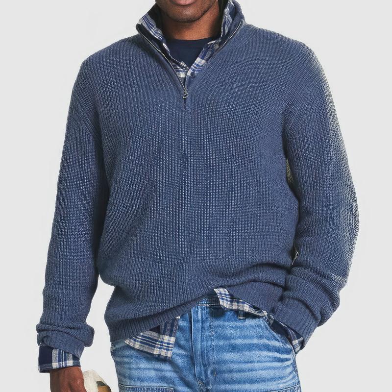 Men's textured quarter-zip sweater with mock neck and long sleeves