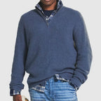 Men's textured quarter-zip sweater with mock neck and long sleeves