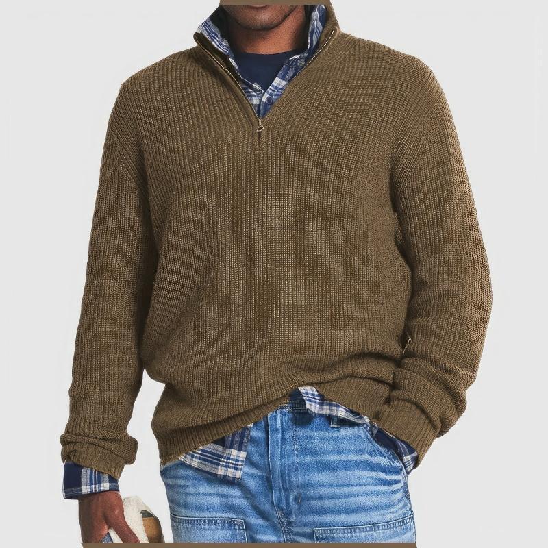 Men's textured quarter-zip sweater with mock neck and long sleeves