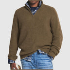 Men's textured quarter-zip sweater with mock neck and long sleeves