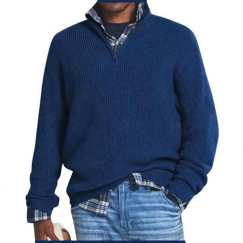 Men's textured quarter-zip sweater with mock neck and long sleeves