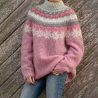 Women's oversized Fair Isle crew neck sweater with long sleeves