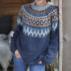 Women's oversized Fair Isle crew neck sweater with long sleeves