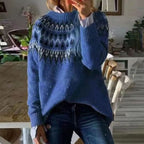 Women's oversized Fair Isle crew neck sweater with long sleeves