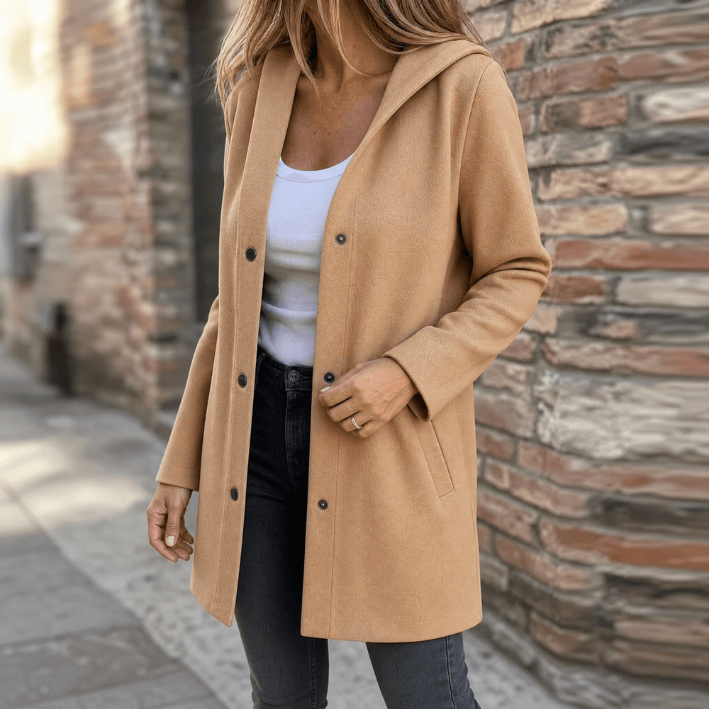 Women's longline hooded cardigan with button front and pockets