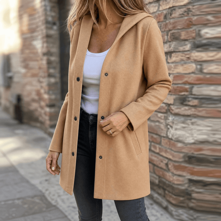 Women's longline hooded cardigan with button front and pockets