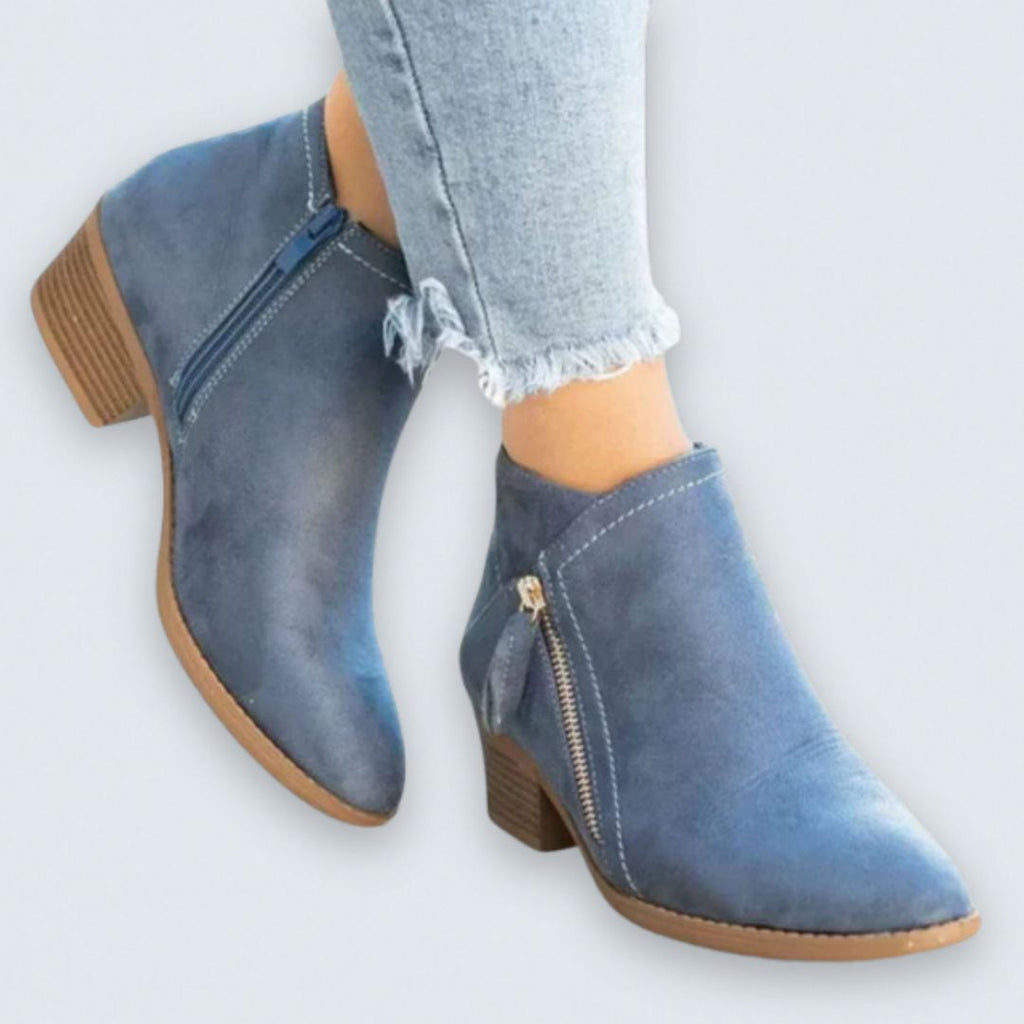 Women's ankle boots with side zipper and block heel