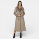 Women's long belted coat with faux fur collar and side pockets