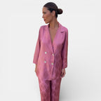 Women's patterned blazer and wide-leg trouser suit set