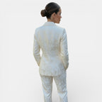 Women's patterned blazer and wide-leg trouser suit set