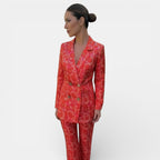 Women's patterned blazer and wide-leg trouser suit set