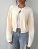Women's cropped knitted cardigan with round neckline, long sleeves and front buttons