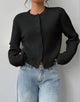 Women's cropped knitted cardigan with round neckline, long sleeves and front buttons