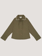 Women's green checked shirt with contrast collar and long sleeves