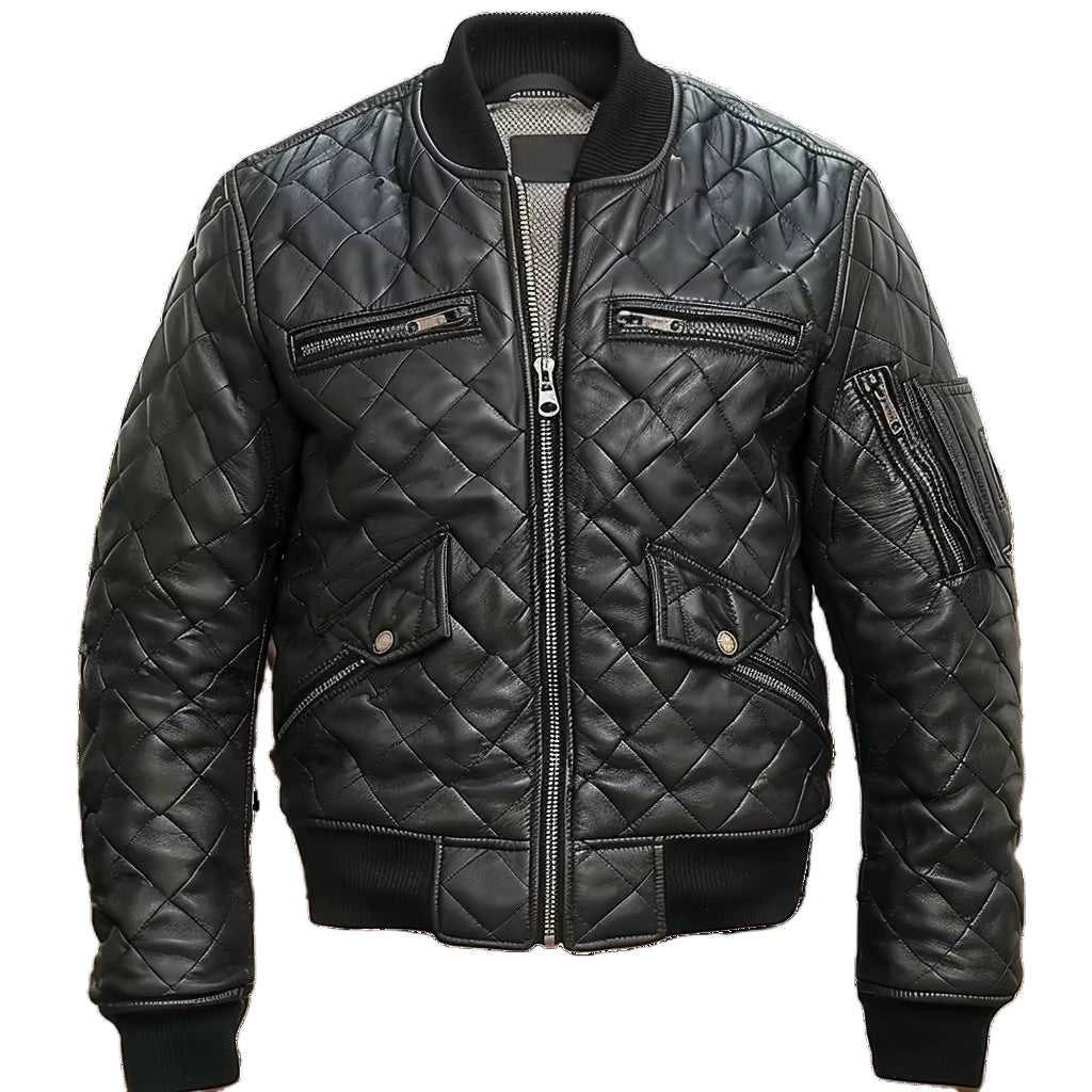 Men's aviator jacket with zip front, spread collar and ribbed cuffs