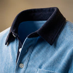 Men's long sleeve textured polo shirt with chest pocket