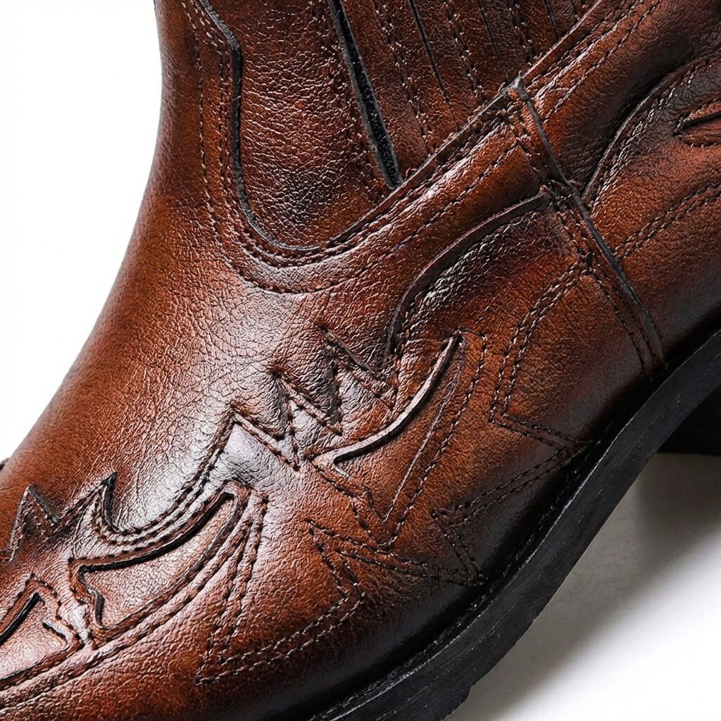 Western ankle boots with pointed toes and stitched panels