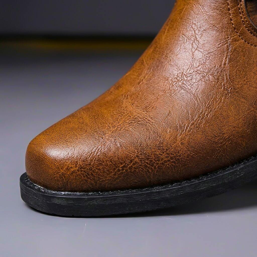 Men's ankle boots with buckled straps, stud details and low heels