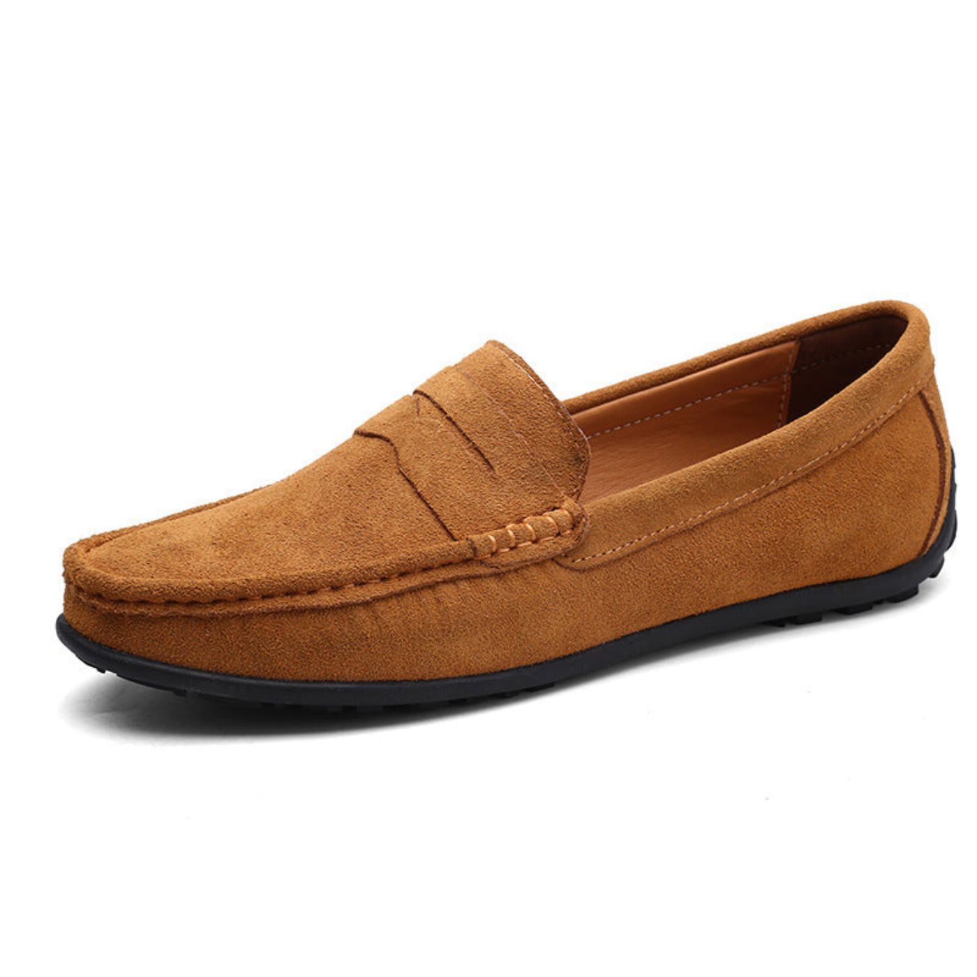 Men's penny loafers with stitched apron toe and flat outsole