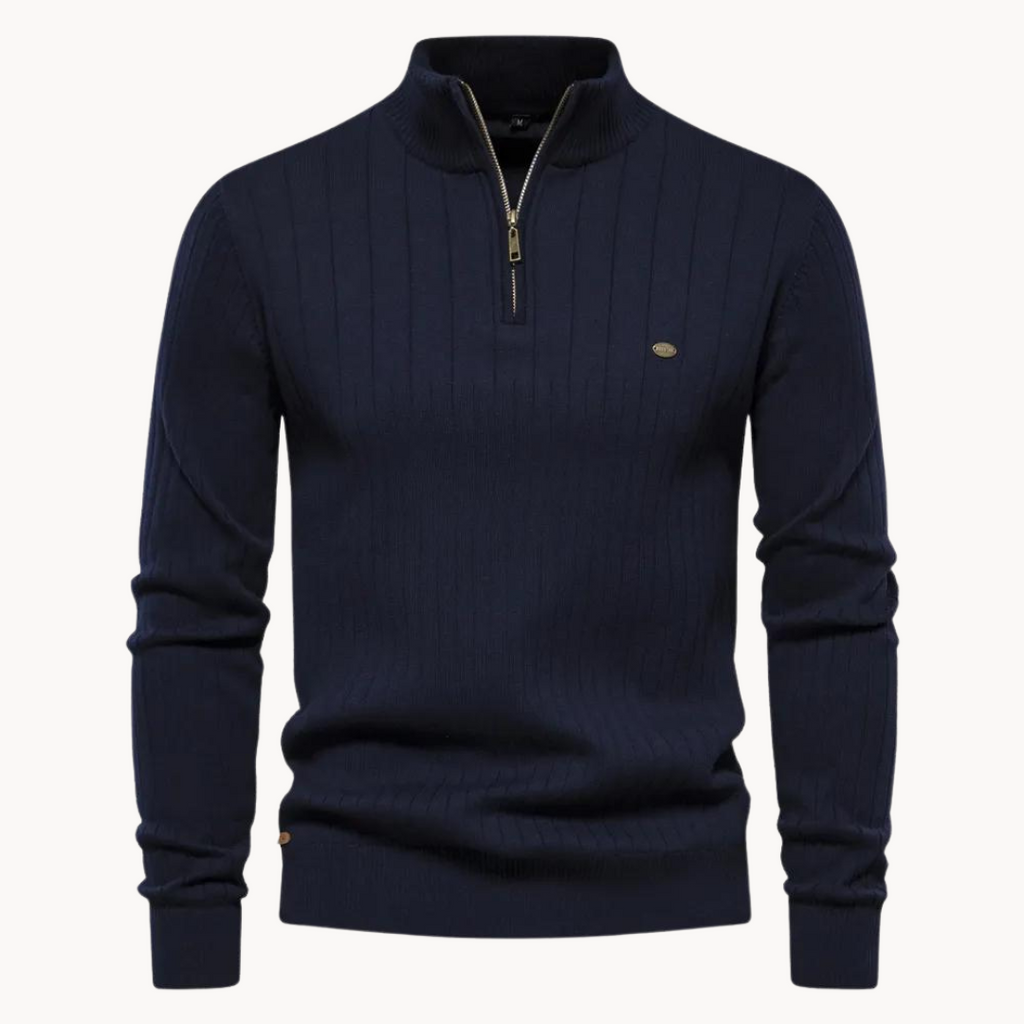 Men's ribbed quarter-zip jumper with a mock neck