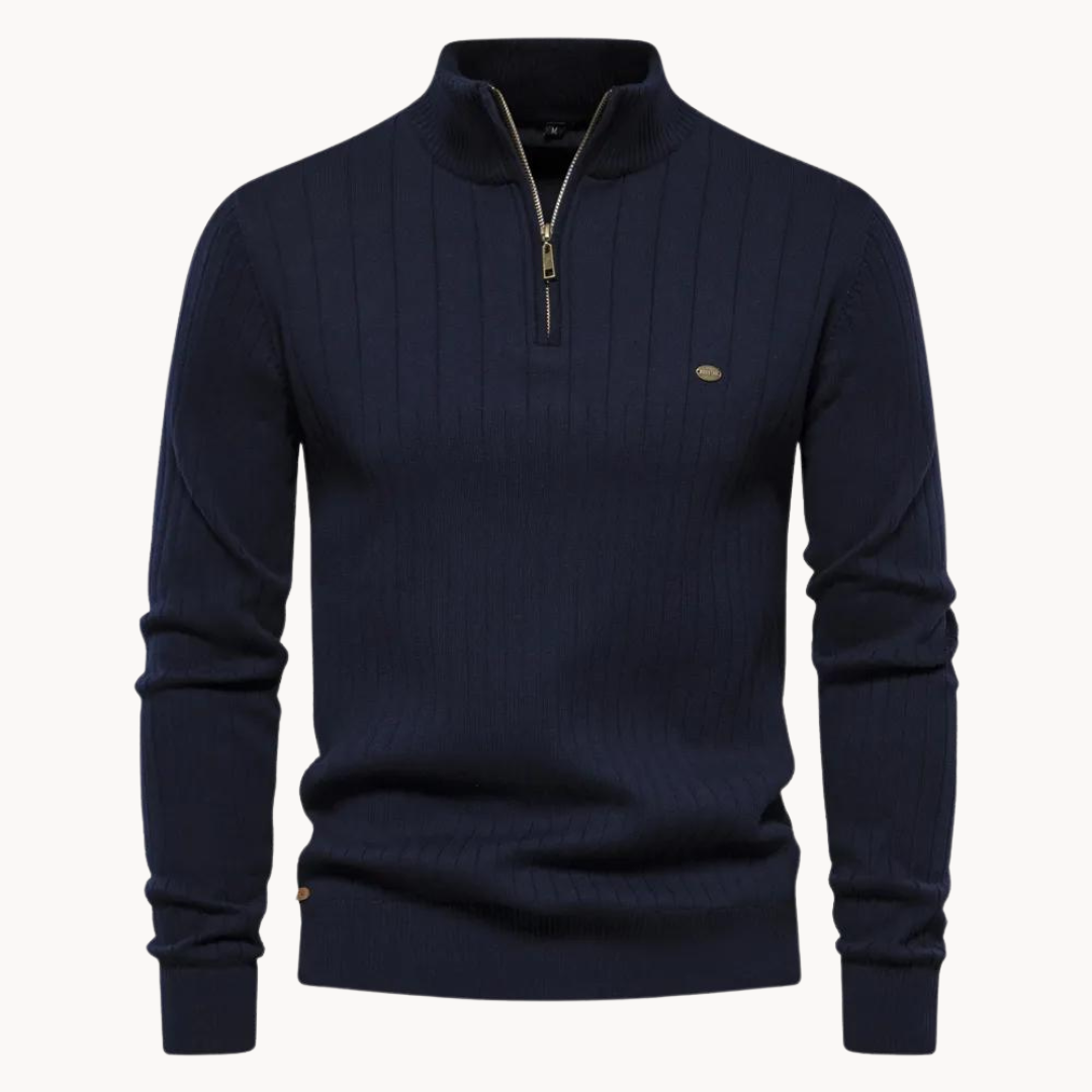 Men's ribbed quarter-zip jumper with a mock neck