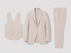 Men's three-piece suit with notch lapels, waistcoat, long sleeves and matching trousers