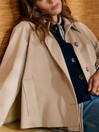Women's beige cropped trench jacket with checked cuffs