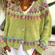Women's multicoloured knitted cardigan with floral pattern bands and button front