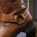 Men's ankle boots with buckled straps, stud details and low heels